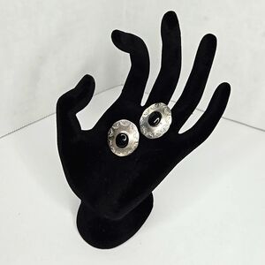 Black Onyx Southwestern Stamped Design Pierced Earrings